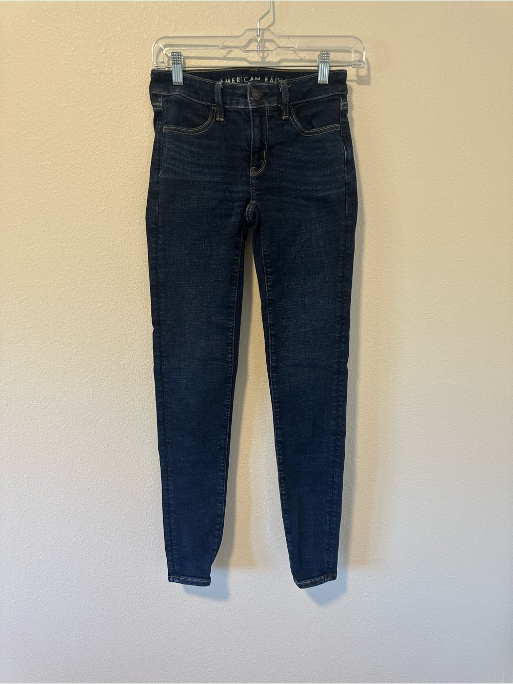 American Eagle Outfitters Women's Dark Blue High-Rise Skinny Jegging Jeans Long